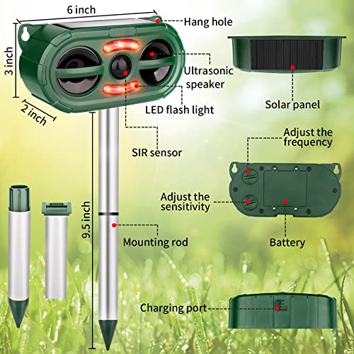 Ultrasonic Animal Repeller,Solar Powered Animal Repellent Outdoor Cat Repellent Dog Deterrent Waterproof Ultrasonic Bird Repellent with Motion Sensor