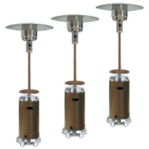 romonica 48,000btu outdoor patio heater tall standing hammered finish garden outdoor heater propane standing, with wheels and table, large, hammered bronze/ss – 3 set