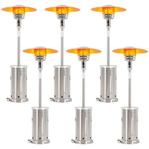 pionous 48000btu outdoor patio with wheel and table heater, gas heater for iindoor and outdoor use for garden, deck, party, library, camping – 6 set, silver