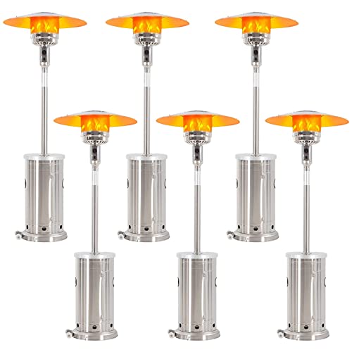 PIONOUS 48000BTU Outdoor Patio with Wheel and Table Heater, Gas Heater for Iindoor and Outdoor use for Garden, Deck, Party, Library, Camping - 6 Set, Silver