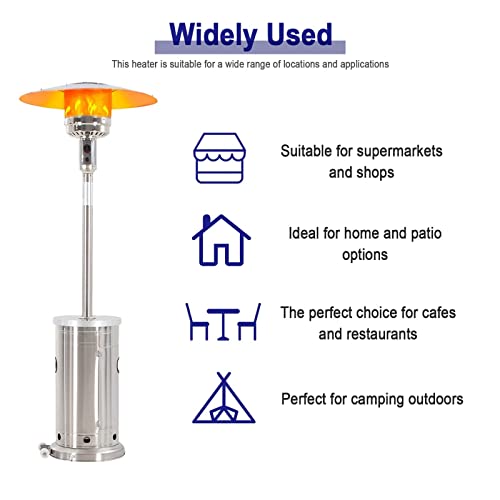 PIONOUS 48000BTU Outdoor Patio with Wheel and Table Heater, Gas Heater for Iindoor and Outdoor use for Garden, Deck, Party, Library, Camping - 6 Set, Silver