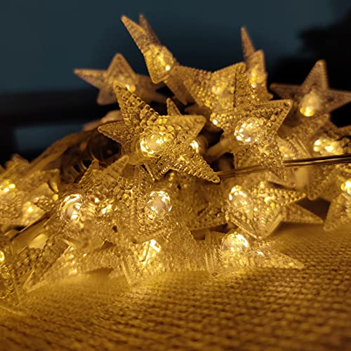 KUKIKUKI Outdoor Decorations String Lights - 32.8 ft 80 LED Warm White Battery Operated String Lights Waterproof for Outdoor Garden Patio Party Xmas Tree Decor Bedroom Indoor Home (Star Lights)