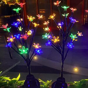 daoseolo outdoor solar garden lights, 20 led multi-color solar sakura lights with bigger solar charge panel, ip65 waterproof solar lights outdoor for garden, patio, yard decoration, pathway (2 pack)