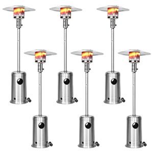 pionous 6 set of silver powerful 48,000 btu outdoor standing patio heater with wheels for restaurant, camping, gardens, homes, hotel, parties