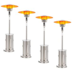 pionous 48000btu outdoor patio with wheel and table heater, gas heater for iindoor and outdoor use for party, garden, deck, library, camping – 4 set, silver
