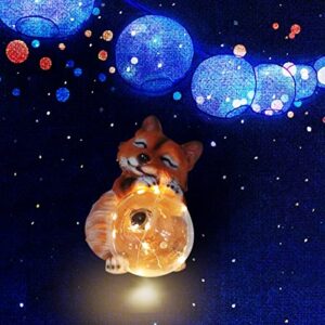 Garden Décor Cute Fox Sculptures & Statues Cat Figurine Holding Magic Ball with Solar LED Lights, Perfect Yard Gift Solar Garden Decoration for Patio Landscape Lawn Porch, Ornament (Fox)