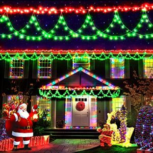 447 led 33 ft led christmas lights string lights with 19 semicircles plug in 8 modes christmas decoration for holiday wedding party roof bedroom window garden patio outdoor indoor (green & red)