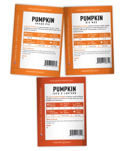 Pumpkin Seeds to Plant - 5 Variety Baby Boo, Giant Big Max, Jack Be Little, Jack O Lantern, Sugar Pie, Great for Pumpkin Seed for Summer, Fall, Pumpkin Seeds for Planting by Gardeners Basics