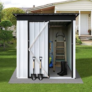 metal outdoor storage shed 5ft x 3ft, steel utility tool shed storage house with door & lock, metal sheds outdoor storage for backyard garden patio lawn (5′ x 3′) white+black
