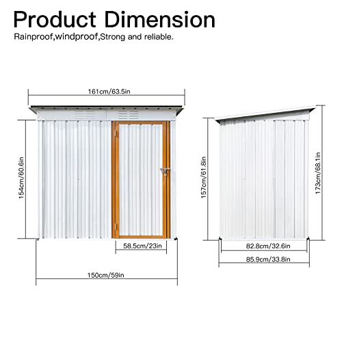 Metal Outdoor Storage Shed 5FT x 3FT, Steel Utility Tool Shed Storage House with Door & Lock, Metal Sheds Outdoor Storage for Backyard Garden Patio Lawn (5' x 3') White+Black