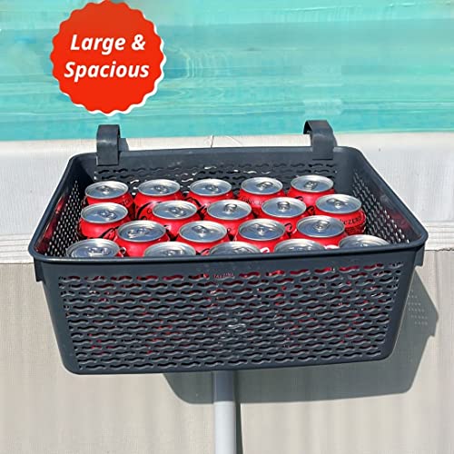 Carrie Box Poolside Storage Basket, Recycled Plastic, Pool Cup Holder, Above Ground Pool Accessories, for Most Frame Pools, Europe Made, Fits 2.3 Inch or Less Top Bar