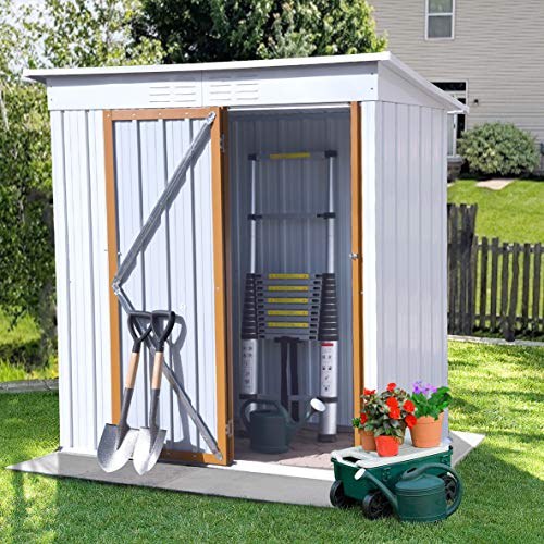 MOEO 5' x 3' Outdoor Metal Storage Shed, Galvanized Metal Shed with Lockable Doors, Tool Storage Shed for Backyard, Patio, Lawn, Garden, Trash Cans, White