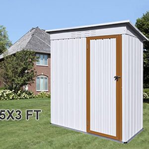 MOEO 5' x 3' Outdoor Metal Storage Shed, Galvanized Metal Shed with Lockable Doors, Tool Storage Shed for Backyard, Patio, Lawn, Garden, Trash Cans, White