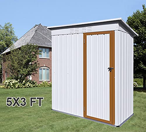 MOEO 5' x 3' Outdoor Metal Storage Shed, Galvanized Metal Shed with Lockable Doors, Tool Storage Shed for Backyard, Patio, Lawn, Garden, Trash Cans, White