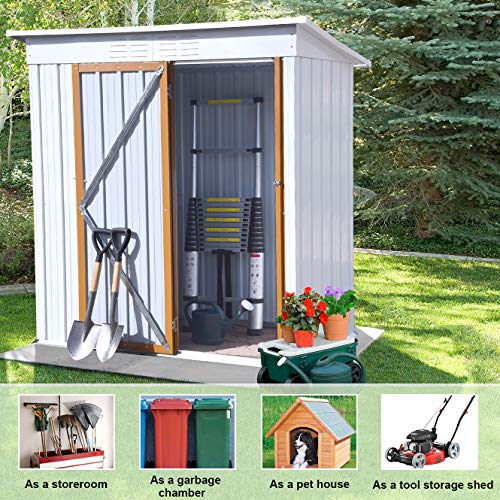 MOEO 5' x 3' Outdoor Metal Storage Shed, Galvanized Metal Shed with Lockable Doors, Tool Storage Shed for Backyard, Patio, Lawn, Garden, Trash Cans, White