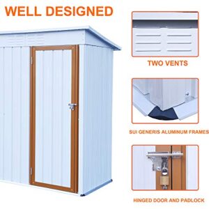 MOEO 5' x 3' Outdoor Metal Storage Shed, Galvanized Metal Shed with Lockable Doors, Tool Storage Shed for Backyard, Patio, Lawn, Garden, Trash Cans, White