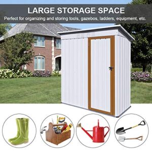 MOEO 5' x 3' Outdoor Metal Storage Shed, Galvanized Metal Shed with Lockable Doors, Tool Storage Shed for Backyard, Patio, Lawn, Garden, Trash Cans, White