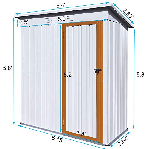 MOEO 5' x 3' Outdoor Metal Storage Shed, Galvanized Metal Shed with Lockable Doors, Tool Storage Shed for Backyard, Patio, Lawn, Garden, Trash Cans, White