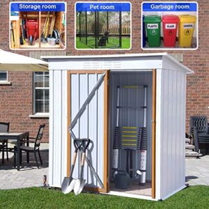 MOEO 5' x 3' Outdoor Metal Storage Shed, Galvanized Metal Shed with Lockable Doors, Tool Storage Shed for Backyard, Patio, Lawn, Garden, Trash Cans, White