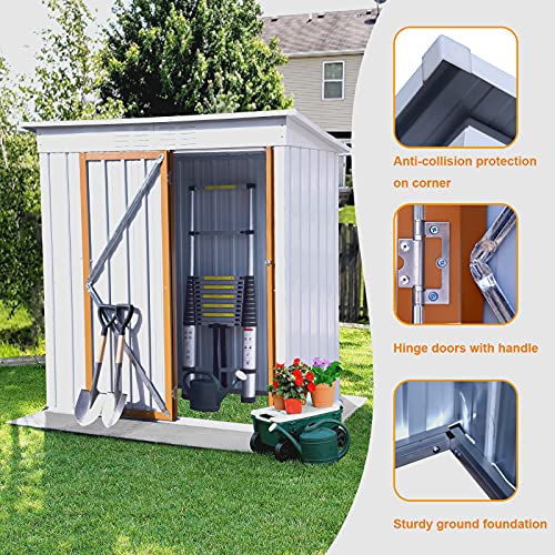 MOEO 5' x 3' Outdoor Metal Storage Shed, Galvanized Metal Shed with Lockable Doors, Tool Storage Shed for Backyard, Patio, Lawn, Garden, Trash Cans, White