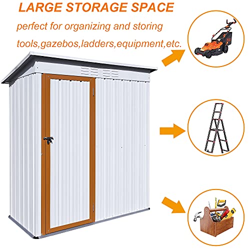 MOEO 5' x 3' Outdoor Metal Storage Shed, Galvanized Metal Shed with Lockable Doors, Tool Storage Shed for Backyard, Patio, Lawn, Garden, Trash Cans, White