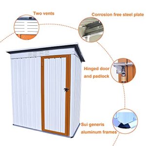 MOEO 5' x 3' Outdoor Metal Storage Shed, Galvanized Metal Shed with Lockable Doors, Tool Storage Shed for Backyard, Patio, Lawn, Garden, Trash Cans, White