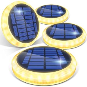 willed solar step lights outdoor, warm white solar deck lights ip65 waterproof, solar powered step lights for stairs, post cap, fence, driveway, walkway, pathway, patio, garden, 4 pack