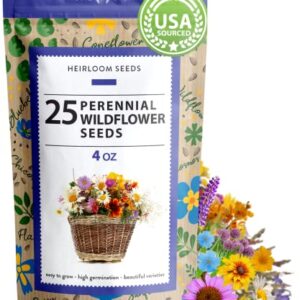 120,000+ Wildflower Seeds Bulk: (4oz) Perennial Wild Flower Seeds for Planting Mix - Butterfly Garden Seeds for Attracting Birds & Bees - 25 Wildflowers: Blue Flax to Coneflower and More