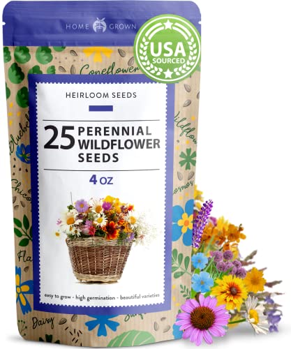 120,000+ Wildflower Seeds Bulk: (4oz) Perennial Wild Flower Seeds for Planting Mix - Butterfly Garden Seeds for Attracting Birds & Bees - 25 Wildflowers: Blue Flax to Coneflower and More