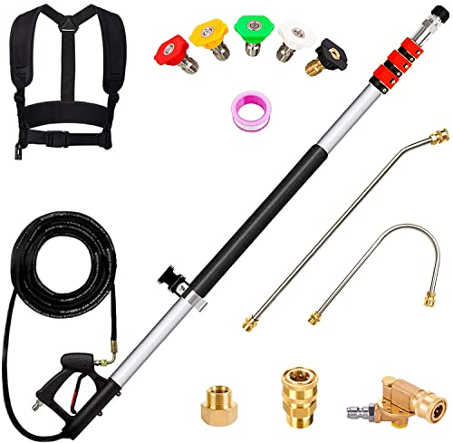 Zebby 20 FT Pressue Washer Telescopic Wand Lance Kit with Power Washer Extension, Adapters, Spray Nozzle Tips, Pivoting Coupler and Support Belt, 4000 PSI