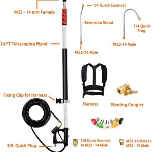 Zebby 20 FT Pressue Washer Telescopic Wand Lance Kit with Power Washer Extension, Adapters, Spray Nozzle Tips, Pivoting Coupler and Support Belt, 4000 PSI