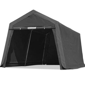 advance outdoor 10x10 ft heavy duty outdoor patio anti-snow portable canopy storage shelter shed carport with 2 rolled up zipper doors & vents for snowmobile garden tools, gray