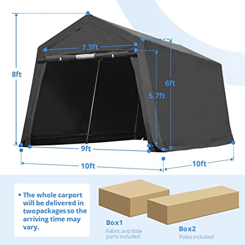 ADVANCE OUTDOOR 10X10 ft Heavy Duty Outdoor Patio Anti-Snow Portable Canopy Storage Shelter Shed Carport with 2 Rolled up Zipper Doors & Vents for Snowmobile Garden Tools, Gray