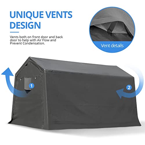 ADVANCE OUTDOOR 10X10 ft Heavy Duty Outdoor Patio Anti-Snow Portable Canopy Storage Shelter Shed Carport with 2 Rolled up Zipper Doors & Vents for Snowmobile Garden Tools, Gray