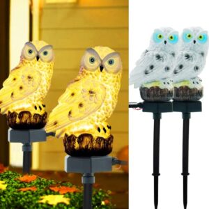 2 packs white owl solar lights outdoor garden decorations waterproof solar powered landscape lighting owl decor to scare birds away lawn ornaments yard pathway patio decor