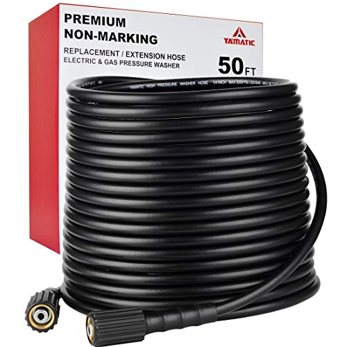 YAMATIC Pressure Washer Hose 50 FT 1/4" Kink Free M22-14mm Brass Thread Replacement For Most Brand Pressure Washers, 3200 PSI