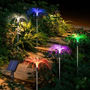 anjaylia solar garden lights outdoor decorative, solar led flower lights 7 color changing sun powered jellyfish stake light for yard patio lawn pathway holiday decor, 5 pack