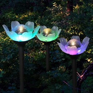 kinna solar garden lights – 6 pack decorative warm white and multi-color changing led lotus lights solar lights outdoor garden stake lights for garden lawn patio walkway backyard decoration