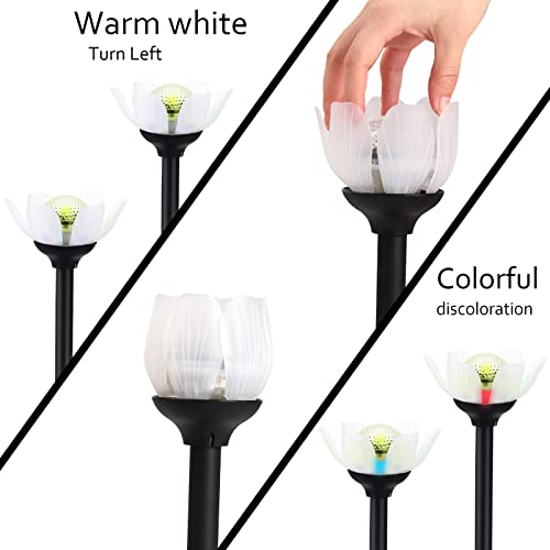 kinna Solar Garden Lights - 6 Pack Decorative Warm White and Multi-Color Changing LED Lotus Lights Solar Lights Outdoor Garden Stake Lights for Garden Lawn Patio Walkway Backyard Decoration