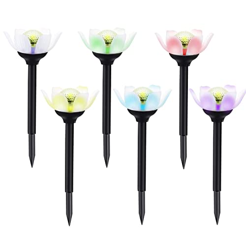 kinna Solar Garden Lights - 6 Pack Decorative Warm White and Multi-Color Changing LED Lotus Lights Solar Lights Outdoor Garden Stake Lights for Garden Lawn Patio Walkway Backyard Decoration