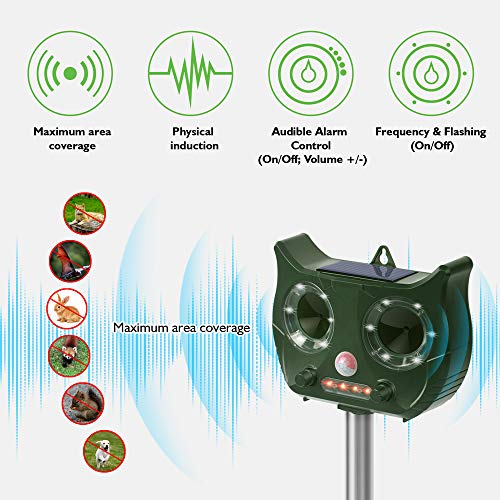 WQBK Animal Outdoor Solar Powered Device with Independent Audible Alarm Speaker- Effectively Scares Away Cats, Dogs, Squirrels, Deer, Raccoon, Groundhog, Skunk, Birds etc