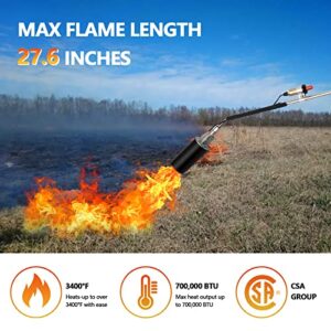 Powerful Propane Torch Weed Burner,High Output 700,000 BTU,Flamethrower with Turbo Trigger Push Button Igniter and 6.5 FT Hose,Flame Thrower Fire Gun for Burning Weeds,Ice Snow,Road Marking,Charcoal