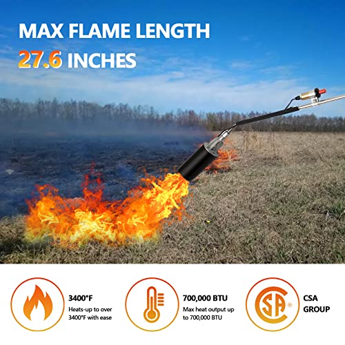 Powerful Propane Torch Weed Burner,High Output 700,000 BTU,Flamethrower with Turbo Trigger Push Button Igniter and 6.5 FT Hose,Flame Thrower Fire Gun for Burning Weeds,Ice Snow,Road Marking,Charcoal