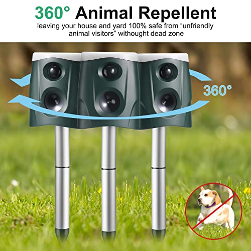 Solar Animal Repeller Ultrasonic Repellent Alarm Sound Cat Deterrent Multi Modes Mole Repellent Motion Detection LED Flashing Light to Repel Dog Raccoon Bird Squirrels Fox Garden Animal Green(4 Pack)