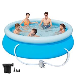 Inflatable Swimming Pool Above Ground with Electric Air Pump & Filter Pump, Repair Kit Accessories Ring Round Pools for Outdoor Garden Lawn Backyard Family Adults Kids Children (10 ft x 30 in)