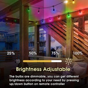 EZYDAYYI String Lights for Outside, 48 ft RGB LED Outdoor String Lights Waterproof Cafe Lights Patio Lights with Remote and 15 Shatterproof Bulbs, Backyard Outdoor Hanging Lights for Patio, Garden