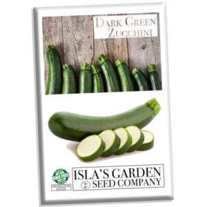dark green zucchini summer squash seeds for planting, 50+ heirloom seeds per packet, (isla’s garden seeds), non gmo seeds, botanical name: cucurbita pepo, great home garden gift