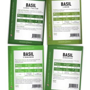 Basil Seeds for Planting Home Garden - 8 Variety Herb Pack Genovese, Large Leaf, Lemon, Thai, Red Rubin, Cinnamon, Sweet and Purple Opal Basil Herb Seeds for Indoors & Outdoors by Gardeners Basics