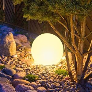 8 inch solar globe light outdoor solar glowing ball light w/ remote, 16 rgb colors changing waterproof solar orb light, landscape lighting mood lamp w/ ground stake for garden patio yard pathway decor