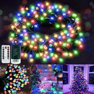 120led 39.4ft christmas string lights battery operated timer 8 modes remote control waterproof green wire xmas tree fairy lights st. patrick’s day decor outdoor indoor home party garden (colorful)